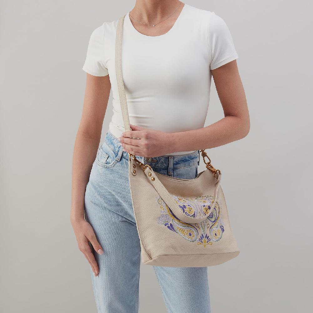 Hobo Pier Shoulder Bag Pebbled Leather| Embroidered Birch