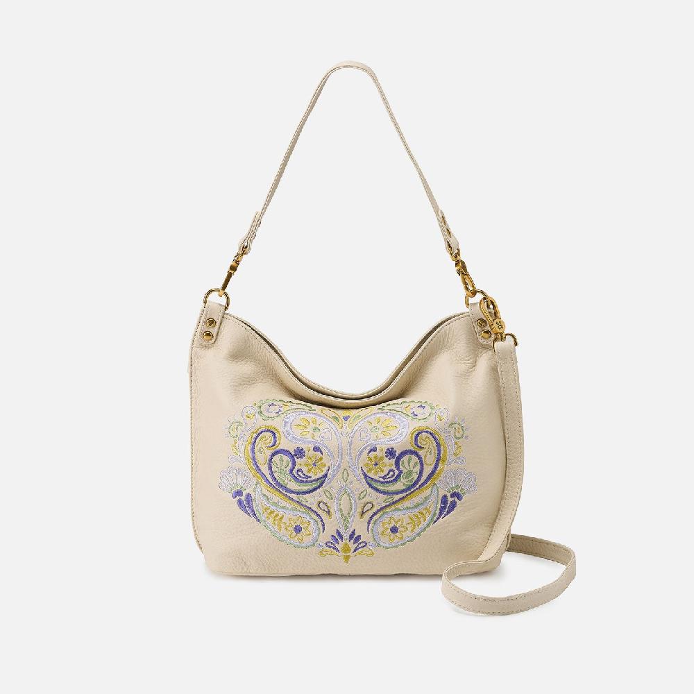 hobo Pier Shoulder Bag Pebbled Leather| Embroidered Birch