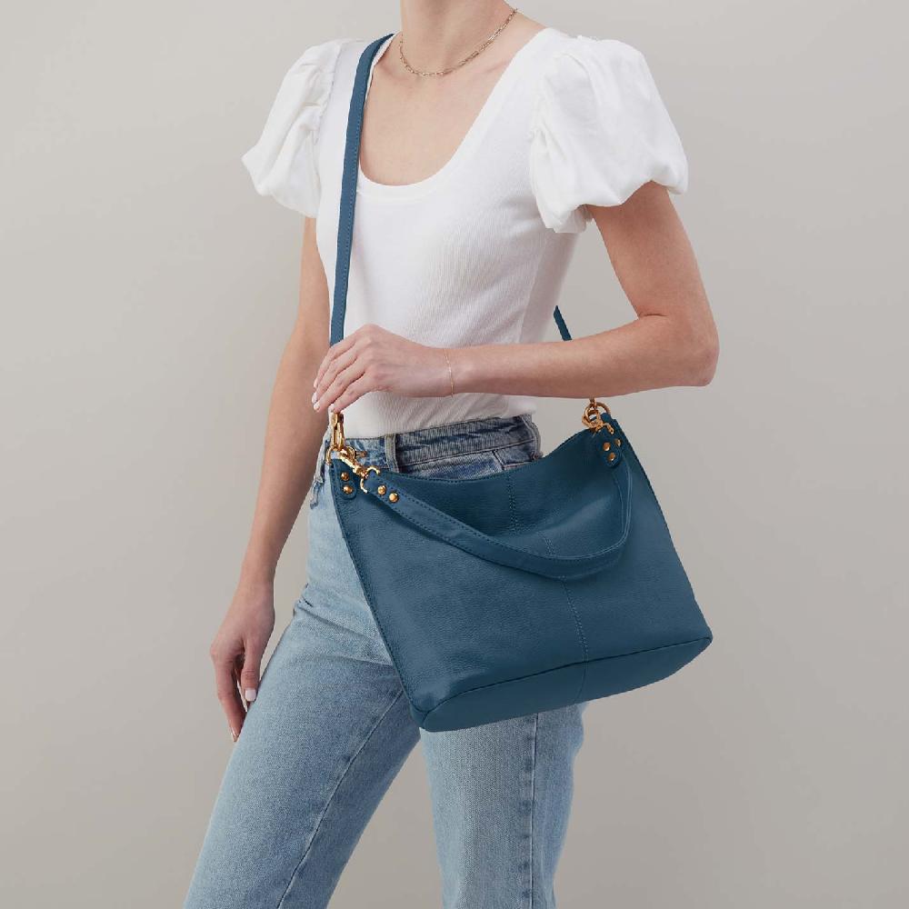 Hobo Pier Shoulder Bag Pebbled Leather| Peacock Feather
