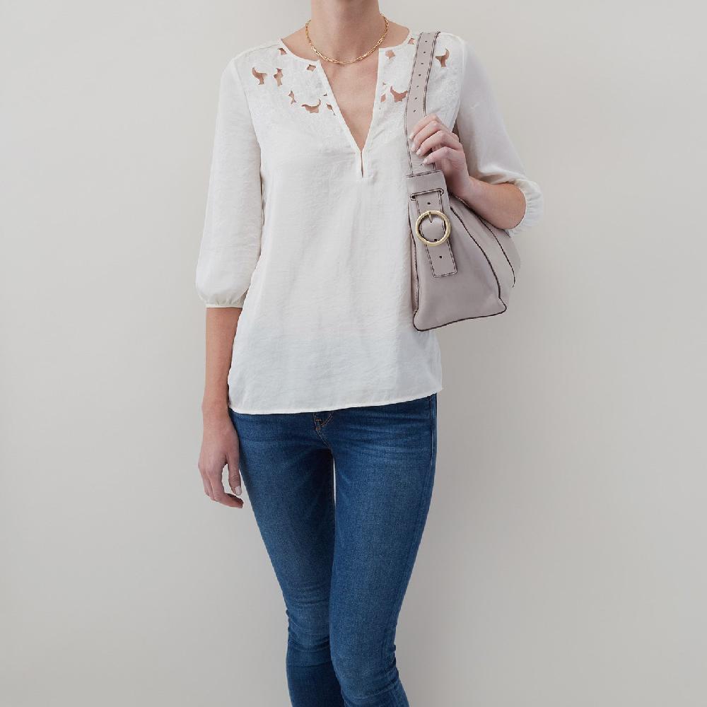 Hobo Render Shoulder Bag Polished Leather| Light Grey