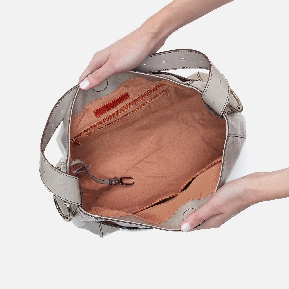 Hobo Render Shoulder Bag Polished Leather| Light Grey