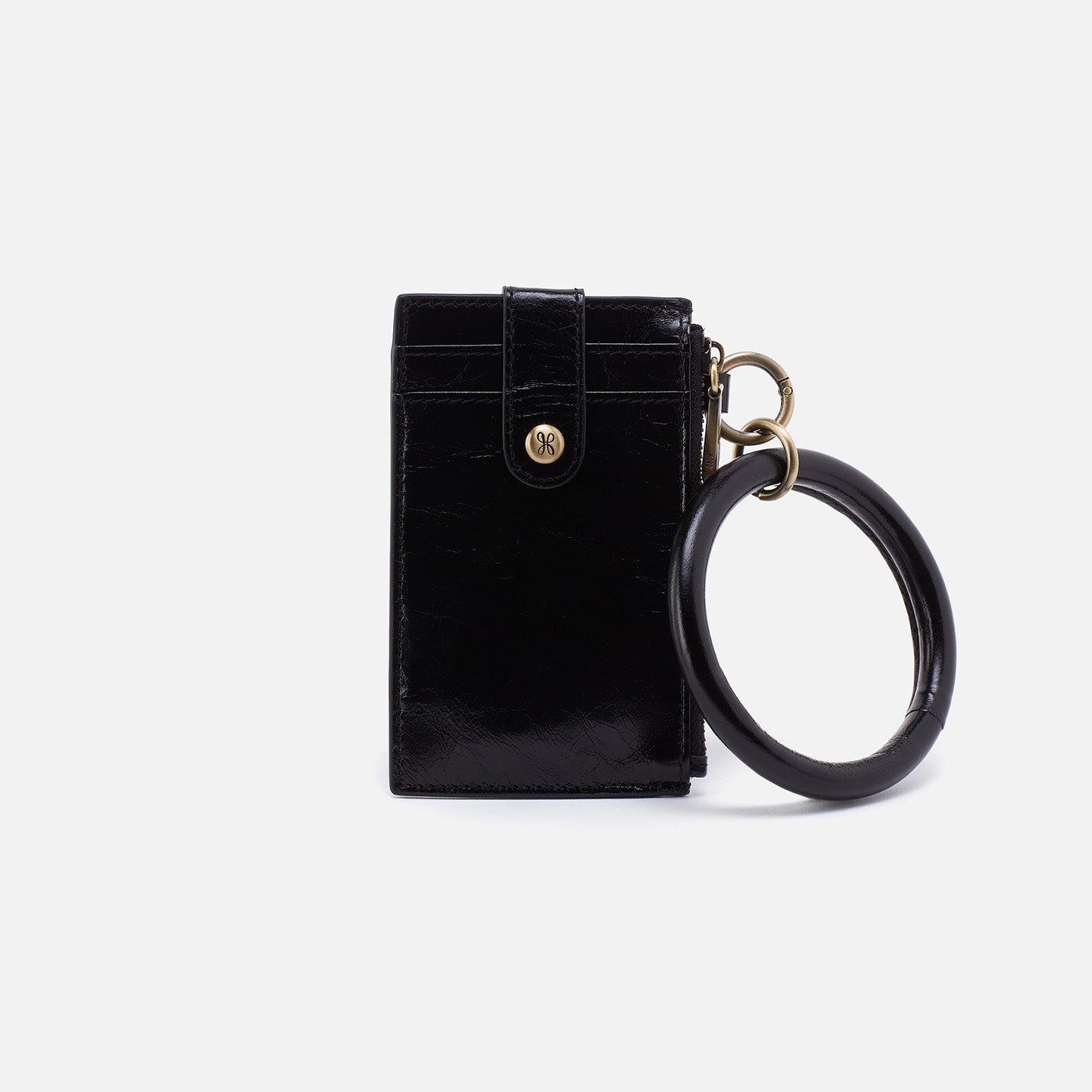 hobo Ring Credit Card Wristlet Polished Leather| Black