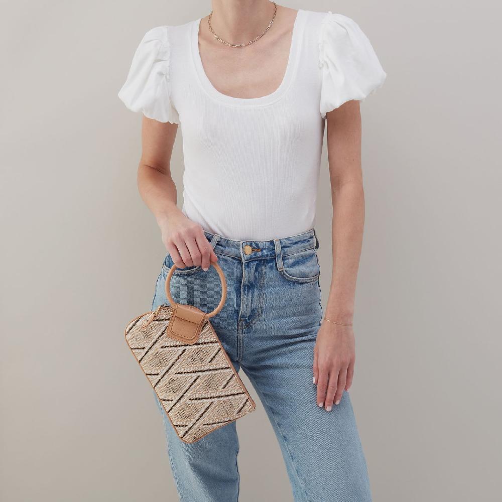 Hobo Sable Wristlet Multi Weave With Leather Trim| Cream Raffia