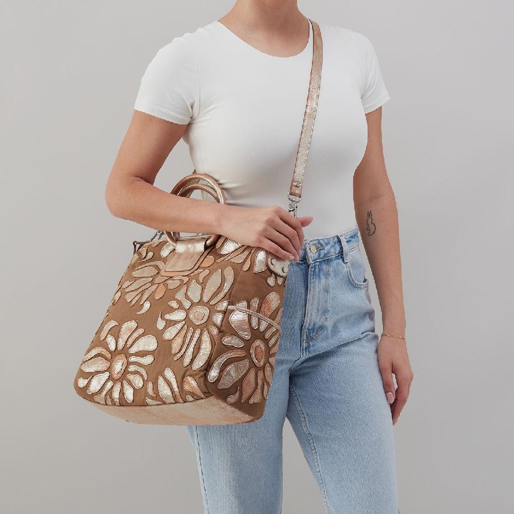 Hobo Sheila Large Satchel Canvas| Saddle Stardust Overlay