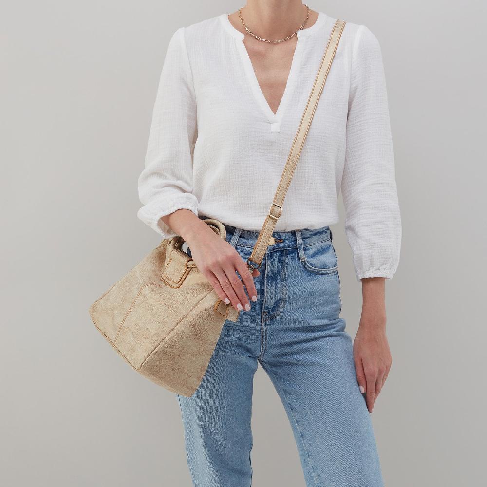 Hobo Sheila Medium Satchel Metallic Leather| Gold Leaf