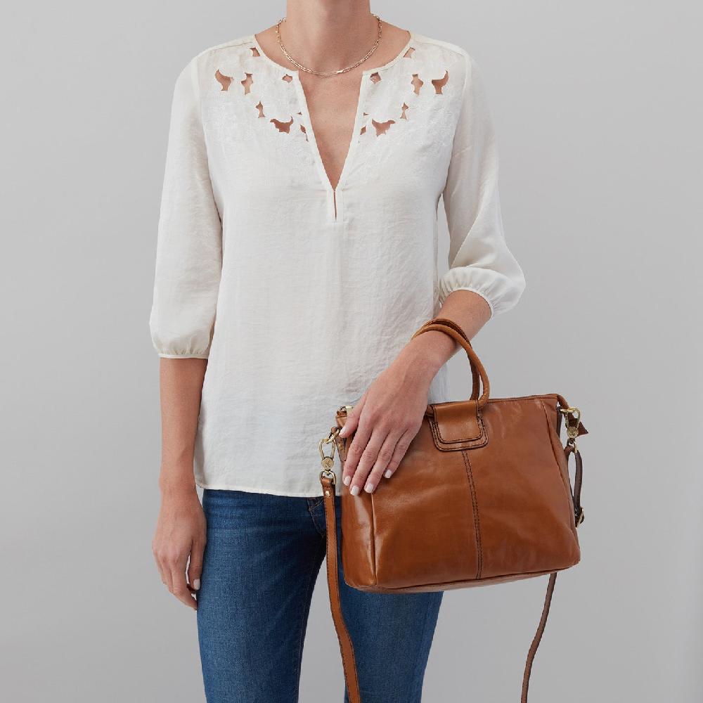 Hobo Sheila Medium Satchel Polished Leather| Truffle