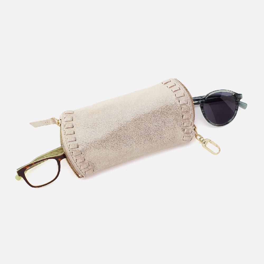 Hobo Spark Double Eyeglass Case Metallic Leather| Sand Shimmer