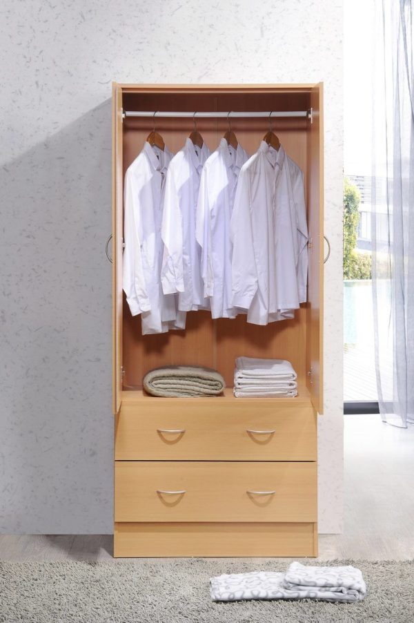 Hodedah Hodedah 2-Door Armoire With 2-Drawers And Clothing Rod