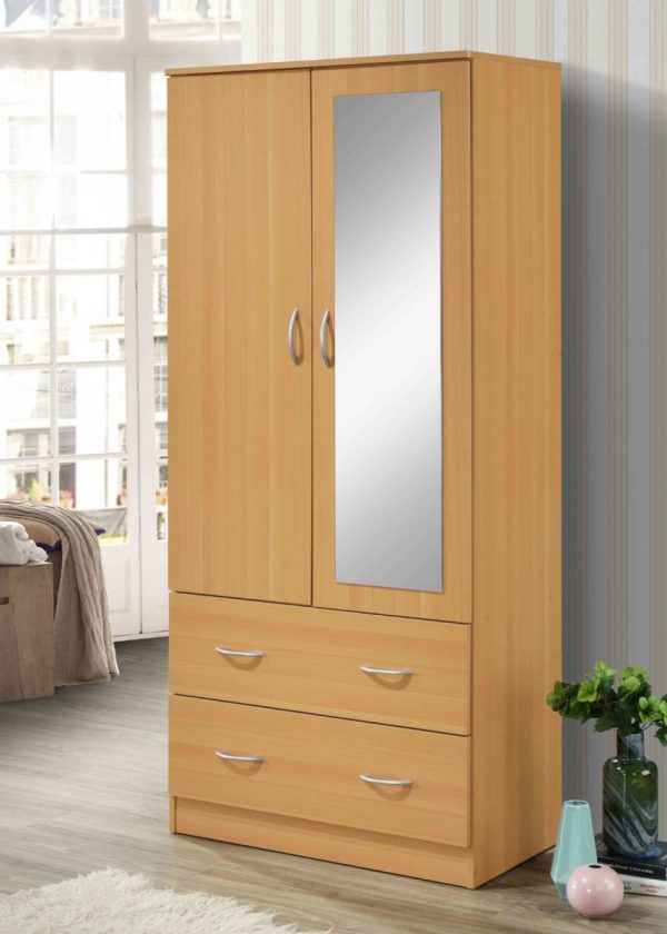 Hodedah Hodedah 2-Door Armoire With 2-Drawers And Clothing Rod Plus Mirror