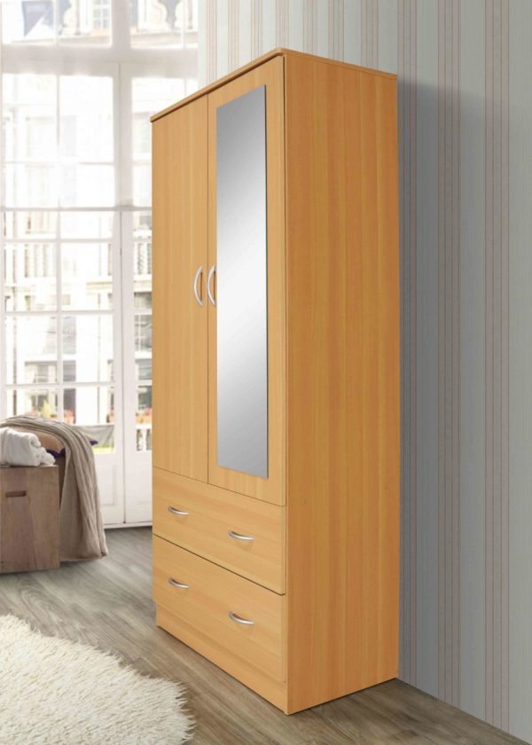 Hodedah Hodedah 2-Door Armoire With 2-Drawers And Clothing Rod Plus Mirror