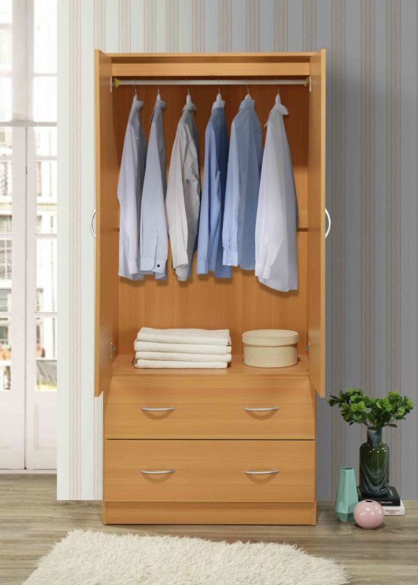 Hodedah Hodedah 2-Door Armoire With 2-Drawers And Clothing Rod Plus Mirror