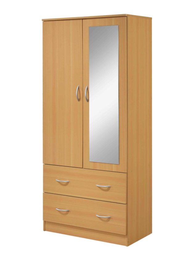 hodedah Hodedah 2-Door Armoire with 2-Drawers and Clothing Rod plus Mirror