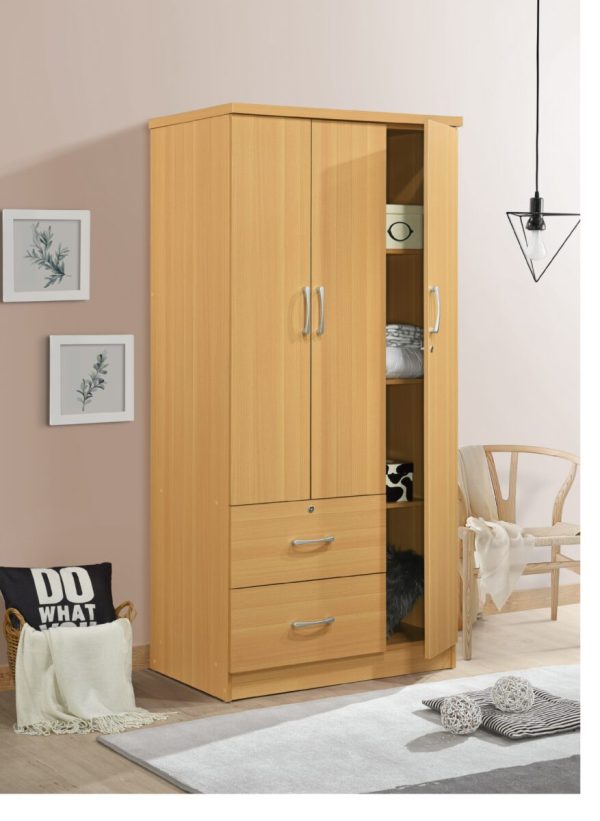 Hodedah Hodedah 3-Door Armoire With 2-Drawers 3-Shelves