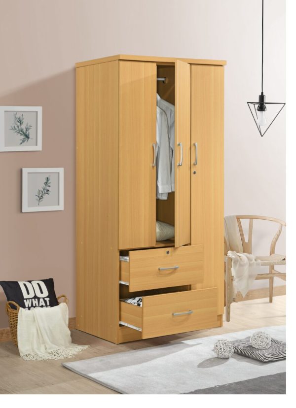 Hodedah Hodedah 3-Door Armoire With 2-Drawers 3-Shelves