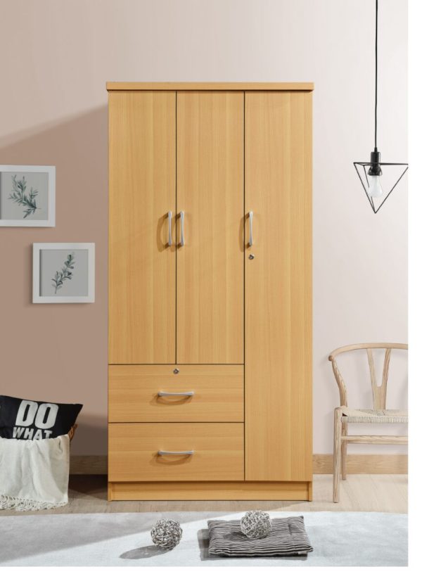 Hodedah Hodedah 3-Door Armoire With 2-Drawers 3-Shelves