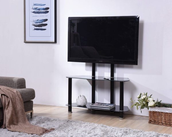 Hodedah Hodedah 35.4″ Wide Glass TV Stand With Mount