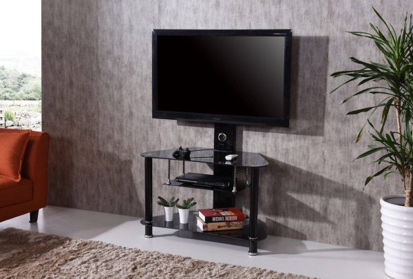 Hodedah Hodedah 35.4″ Wide Glass TV Stand With Swiveling Mount