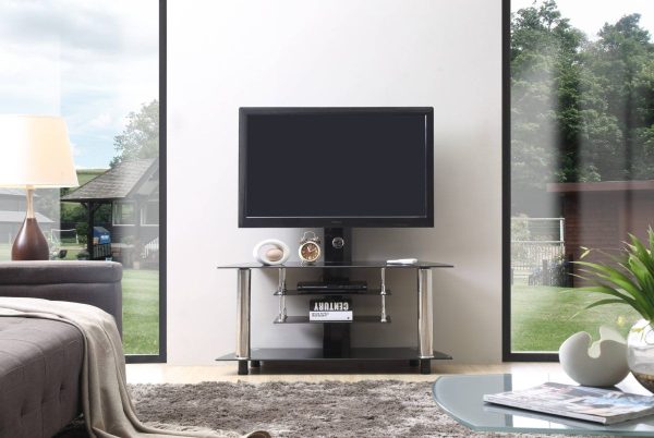 Hodedah Hodedah 47.2″ Wide Glass TV Stand With Swiveling Mount