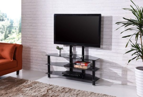 Hodedah Hodedah 49.2″ Wide Glass TV Stand With Mount