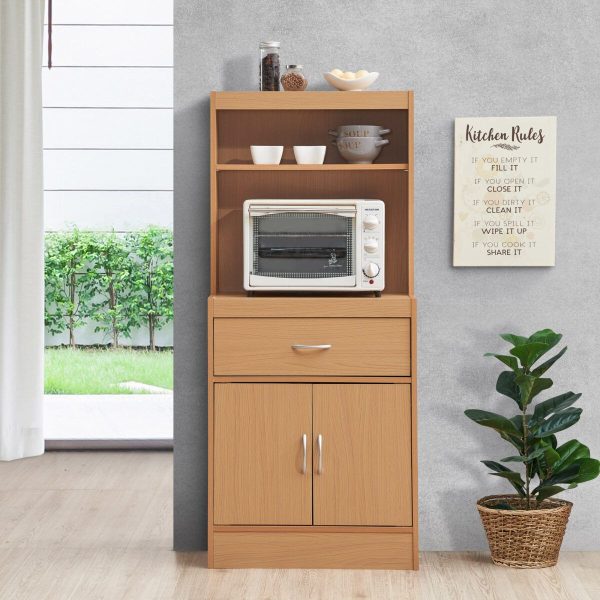 Hodedah Hodedah 54″ Tall Open Shelves 1-Drawer And Bottom Enclosed Storage Kitchen Cabinet