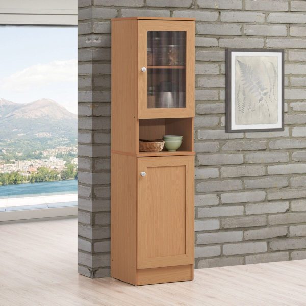 Hodedah Hodedah 63″ Tall Slim Open Shelf Plus Top And Bottom Enclosed Storage Kitchen Pantry