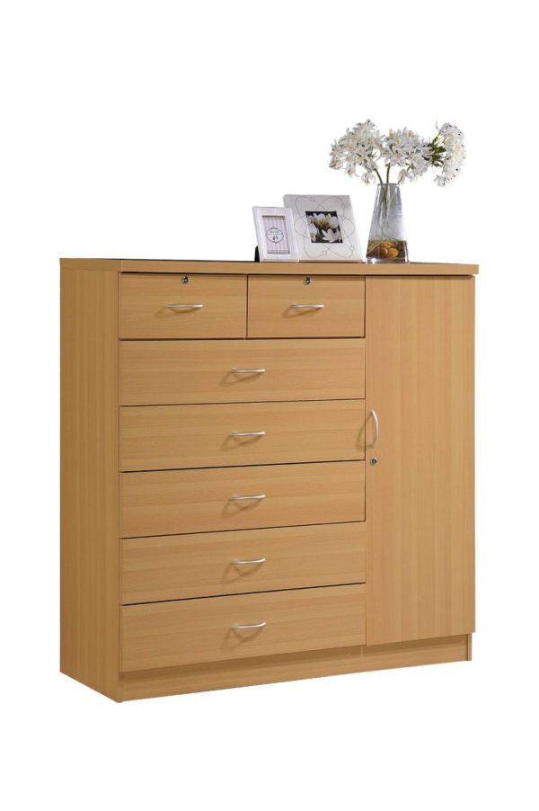 hodedah Hodedah 7-Drawer Chest with Locks on 2-Top Drawers plus 1-Door with 3-Shelves