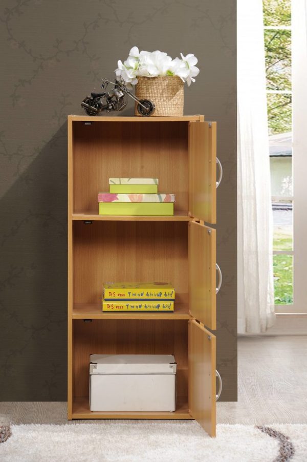 Hodedah Hodedah 3-Shelf 3-Door Bookcase