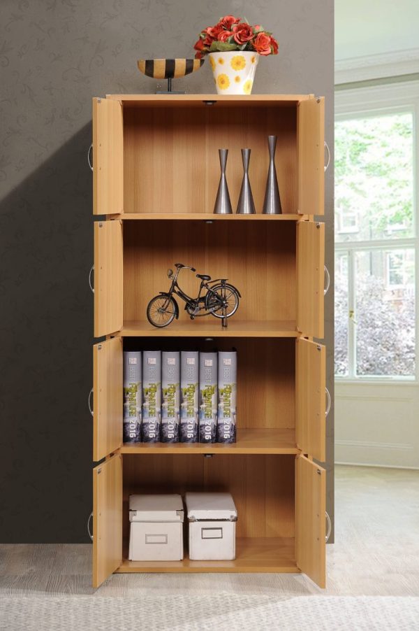 Hodedah Hodedah 4-Shelf 8-Door Bookcase Cabinet