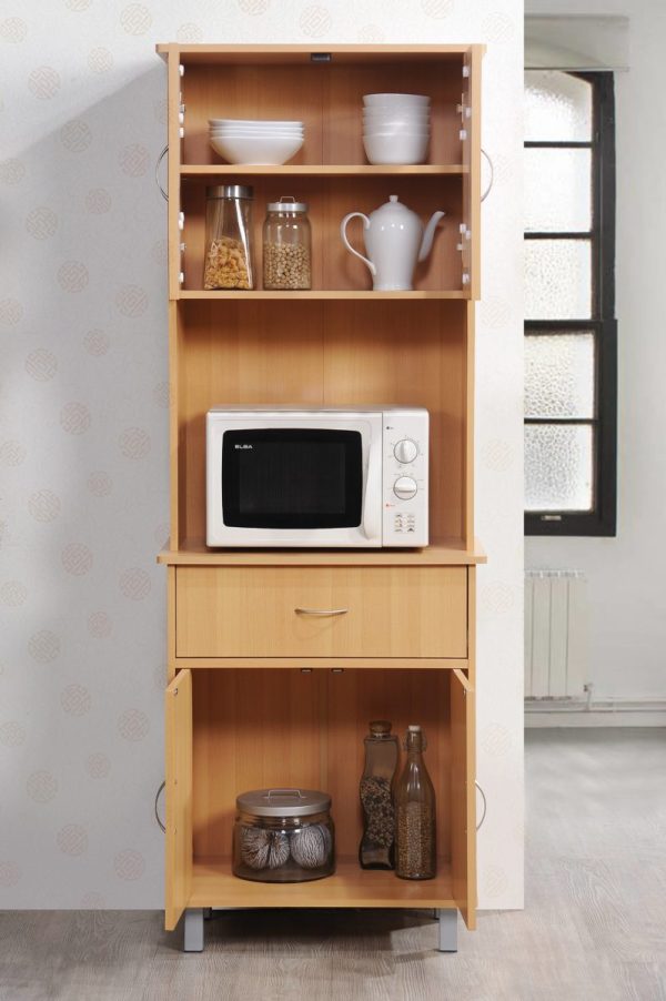 Hodedah Hodedah Kitchen Cabinet With Top And Bottom Enclosed Cabinet Space 1-Drawer Plus Large Open Space For Microwave