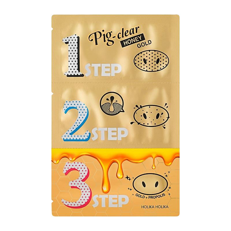 Holika Holika Pig Nose Clear Blackhead 3-Step Kit (Honey Gold) Pig Nose