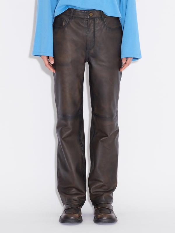 Holzweiler Cia Leather Trousers Dk. Brown