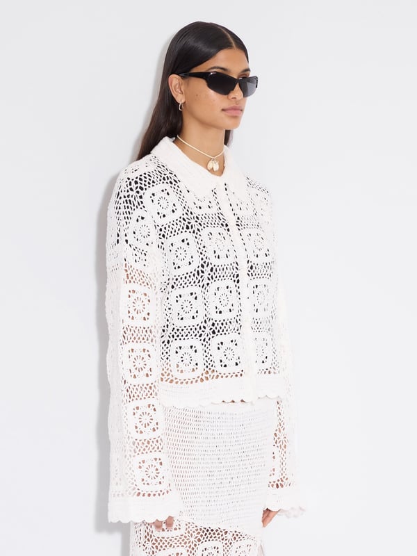 Holzweiler Rosie Crochet Cardigan White