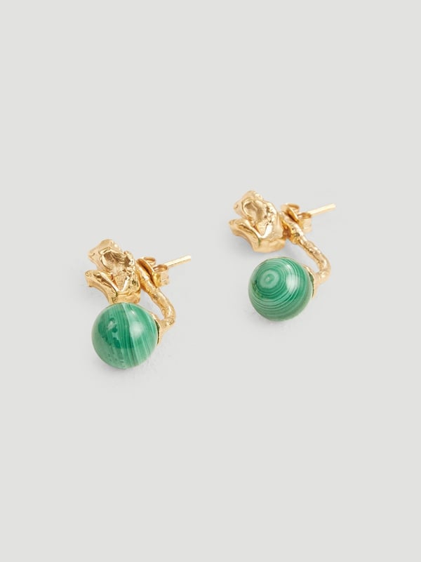 Holzweiler Meya Gold Malachite Earrings Gold Plated