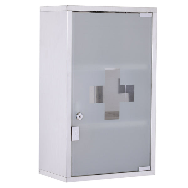 Homcom 12" X 20" Stainless Steel Lockable Medicine Cabinet With 2 Keys And Shelves For Bathroom