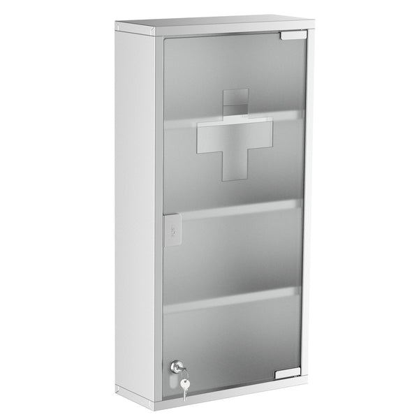 Homcom 12" X 24" Stainless Steel Lockable Medicine Cabinet With 2 Keys And Shelves For Bathroom
