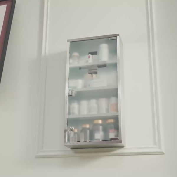 Homcom 12" X 24" Stainless Steel Lockable Medicine Cabinet With 2 Keys And Shelves For Bathroom