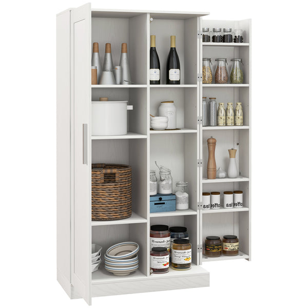 homcom 14-Tier Kitchen Pantry Storage Cabinet Freestanding Cupboard for Dining Room White