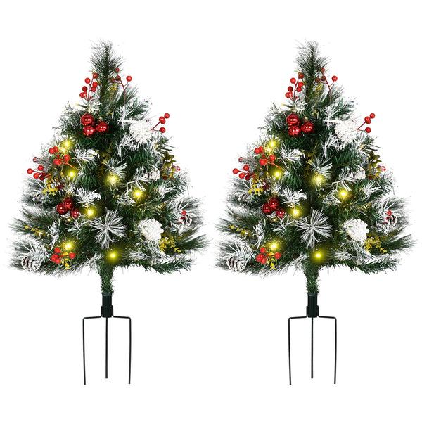Homcom 2.5 Ft/30" 2 Pack Outdoor Entryway Pre Lit Artificial Christmas Tree Warm White LED Green