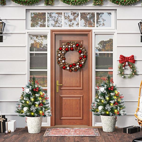 Homcom 2.5 Ft/30" 2 Pack Outdoor Entryway Pre Lit Artificial Christmas Tree Warm White LED Green