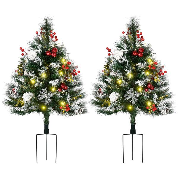 homcom 2.5 Ft/30" 2 Pack Outdoor Entryway Pre Lit Artificial Christmas Tree Warm White LED Green