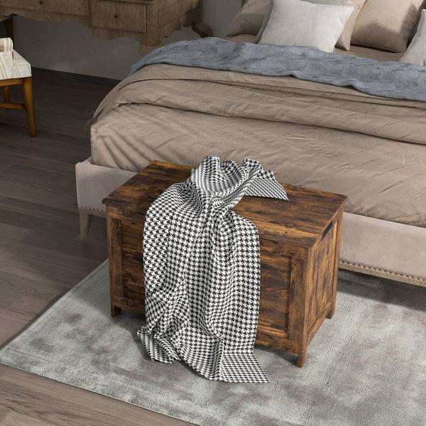 Homcom 29.9" Storage Trunk W/ 2 Safety Hinges Wooden Bench W/ Side Handles Rustic Brown