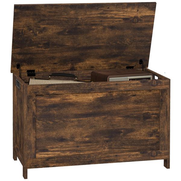 homcom 29.9" Storage Trunk w/ 2 Safety Hinges Wooden Bench w/ Side Handles Rustic Brown