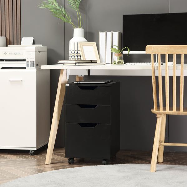 Homcom 3 Drawer Mobile File Cabinet Rolling Printer Stand Vertical Filing Cabinet Black