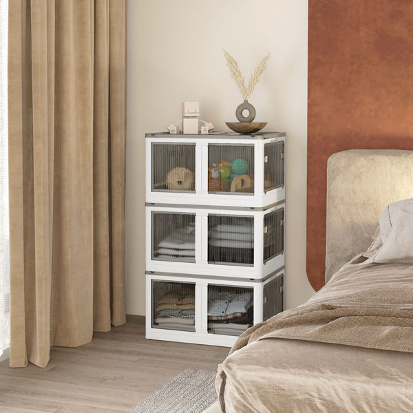 Homcom 3 Packs Of Collapsible Stackable Storage Bins With Lids Wheels 32 Gal White