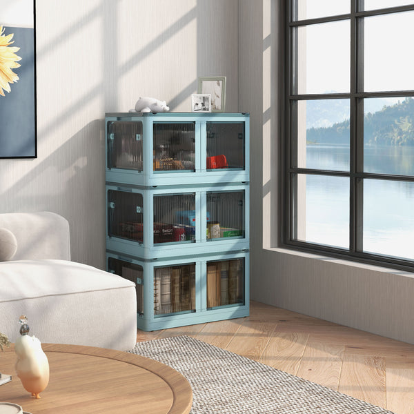 Homcom 3 Packs Of Collapsible Stackable Storage Bins With Lids Wheels 18 Gal Blue