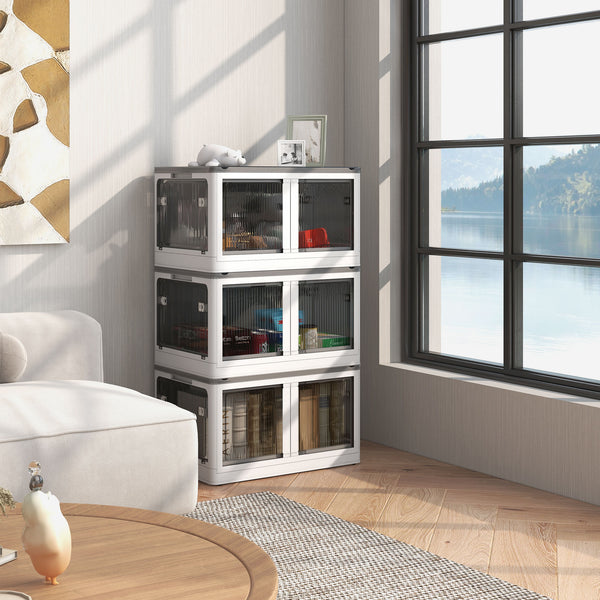 Homcom 3 Packs Of Collapsible Stackable Storage Bins With Lids Wheels 18 Gal White