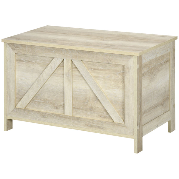 Homcom 30" Farmhouse Storage Chest Lift Top Box Organizer W/ Safety Hinge To Open Up 100° Gray