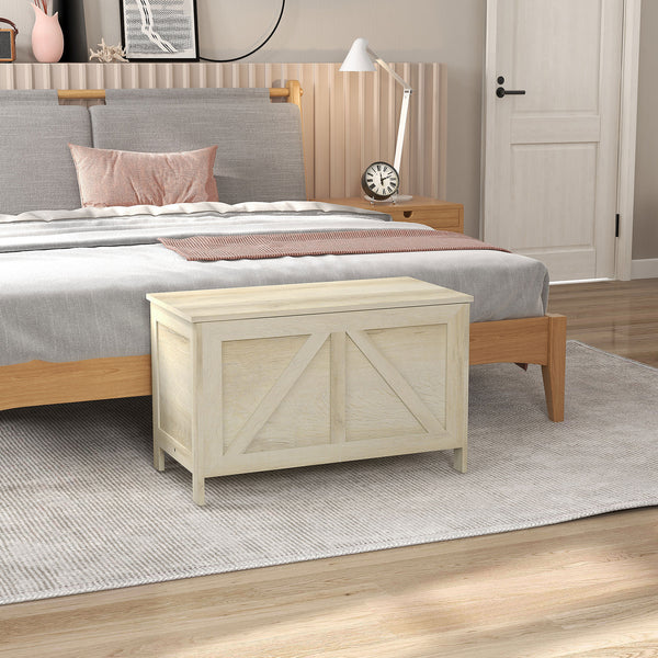 Homcom 30" Farmhouse Storage Chest Lift Top Box Organizer W/ Safety Hinge To Open Up 100° Gray