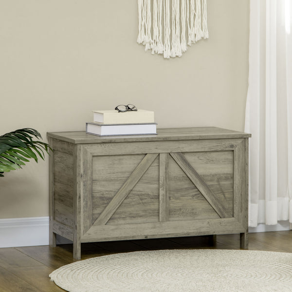 Homcom 30" Farmhouse Storage Chest Lift Top Box Organizer W/ Safety Hinge To Open Up 100° White