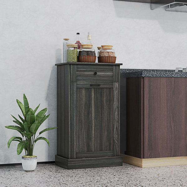 Homcom 36.6" Freestanding Storage Cabinet With Tilt-Out Trash Bin & Drawer Charcoal Gray